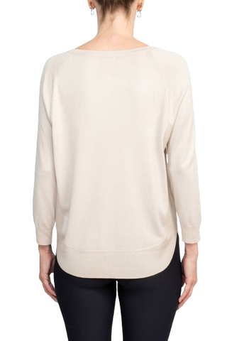 Anna Rose Scoop Neck Long Sleeve Solid Knit Top - Oatmeal - Back