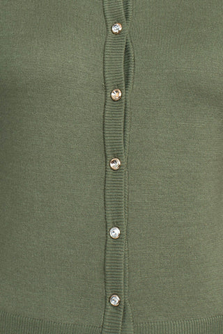 Esperanza NY Crew Neck Button Down Long Sleeve Solid Knit Cardigan_green_detailed view