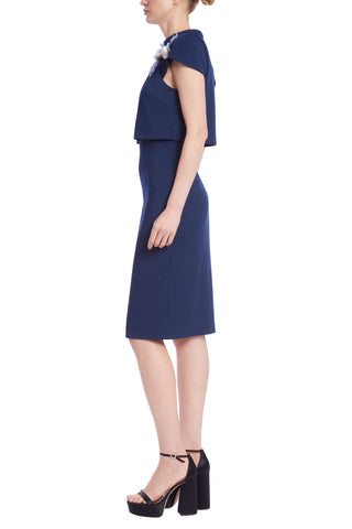 Badgley MIschka Beaded Cap-Sleeve Midi-Dress - NAVY - Side