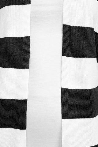 Cyrus Knits Open Front Long Sleeve Stripe Pattern Knit Cardigan_black_white_Front Detailed View