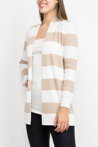 Cyrus Knits Open Front Long Sleeve Stripe Pattern Knit Cardigan_ercuh_white_Side View