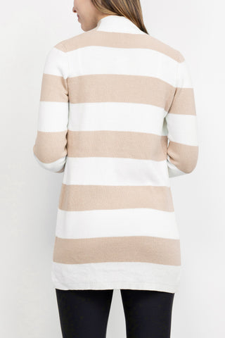 Cyrus Knits Open Front Long Sleeve Stripe Pattern Knit Cardigan_ercuh_white_Back View