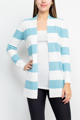 Cyrus Knits Open Front Long Sleeve Stripe Pattern Knit Cardigan_bluewhite_Front View
