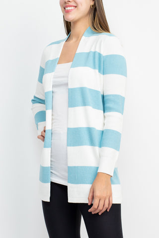 Cyrus Knits Open Front Long Sleeve Stripe Pattern Knit Cardigan_bluewhite_Side View