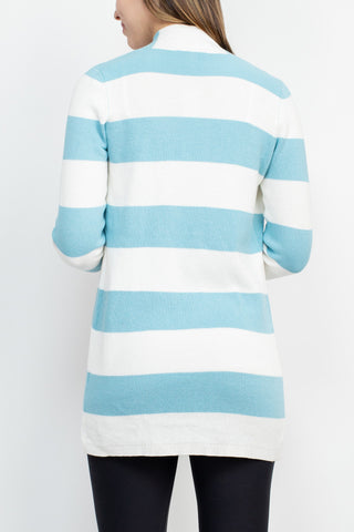 Cyrus Knits Open Front Long Sleeve Stripe Pattern Knit Cardigan_bluewhite_Back View