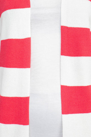 Cyrus Knits Open Front Long Sleeve Stripe Pattern Knit Cardigan_pitaya_white_Front Detailed View