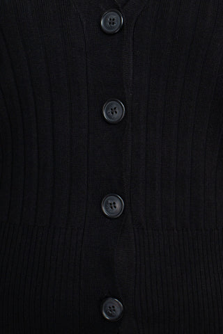 Cyrus V-Neck Button Down Long Sleeve Knit Cardigan - Black - Fabric