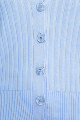 Cyrus V-Neck Button Down Long Sleeve Knit Cardigan - Blue - Fabric