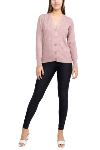 Cyrus V-Neck Button Down Long Sleeve Knit Cardigan - Cocoon Pink - Front 