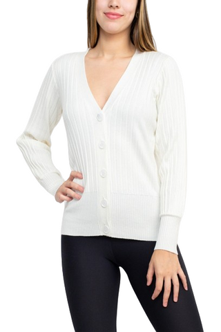 Cyrus V-Neck Button Down Long Sleeve Knit Cardigan - Ice Water - Front