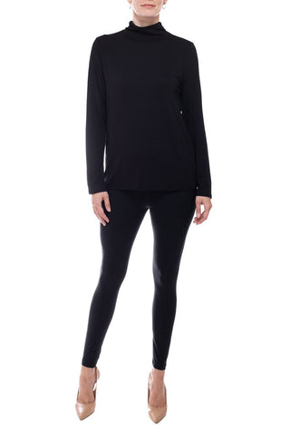 Cupio high neck long sleeve matte jersey top - BLACK - front full view