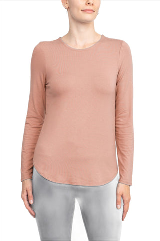 Cupio Crew Neck Long Sleeve Solid Knit Top_coral_belle_Front View