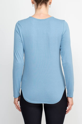 Cupio Crew Neck Long Sleeve Solid Knit Top