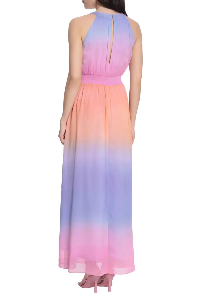 Donna Morgan Halter Neck Sleeveless Back Zipper Long Chiffon Dress