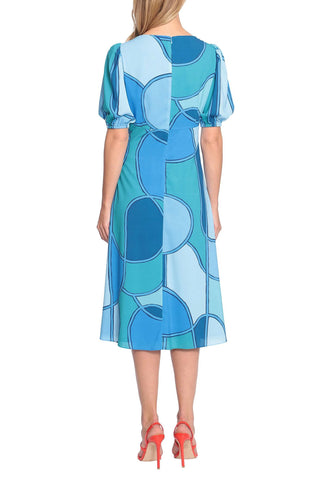 Donna Morgan V-Neck Puffed Short Sleeve Empire Waist Midi Dress