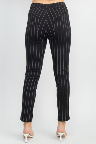 Dash Clothing Mid Waist Pencil Cut Stripe Pattern Knit Denim Pants with Pockets