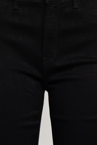 Dash Clothing Mid Waist Belt Hoop 3 Pockets Button and Zipper Closure Elastic Skinny Denim Pants_Black_Front Detailed View