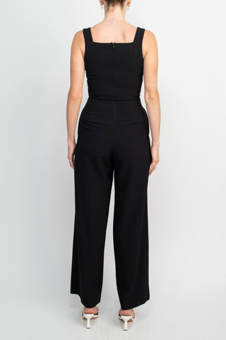 Donna Ricco V-Neck Sleeveless Zipper Back Pockets Solid Crepe Jumpsuit