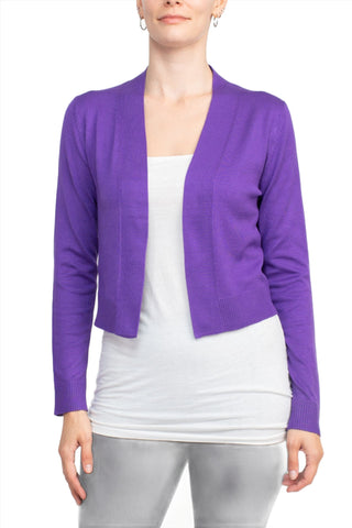 Eclectic Studio Open Front Long Sleeve Cropped Rayon Bolero-Violet_Front View