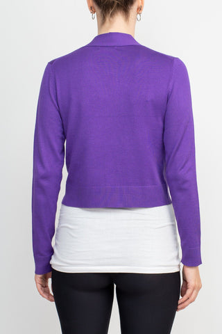 Eclectic Studio Open Front Long Sleeve Cropped Rayon Bolero-Violet_Back View