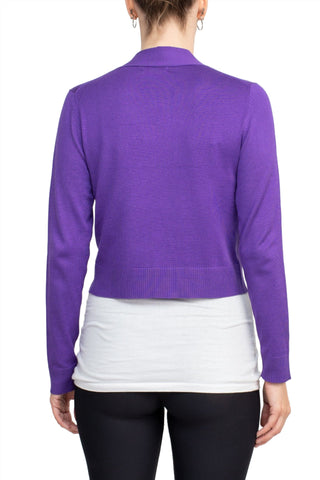 Eclectic Studio Open Front Long Sleeve Cropped Rayon Bolero-Violet_Back View