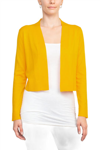 Eclectic Studio Open Front Long Sleeve Cropped Rayon Bolero-Yellow-Front View