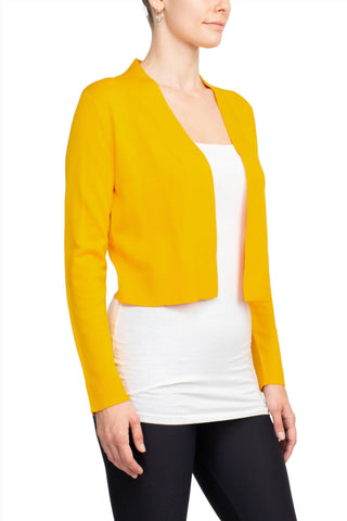 Eclectic Studio Open Front Long Sleeve Cropped Rayon Bolero-Yellow-Side View