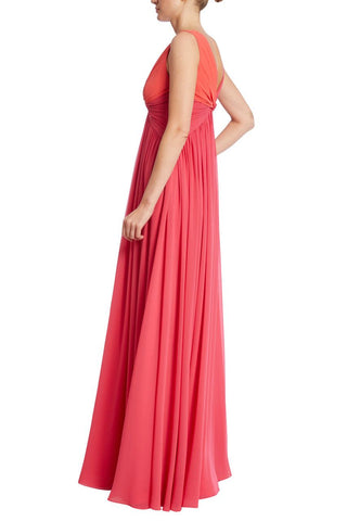 Badgley Mischka V-Neck Sleeveless Twisted Front Two-Tone Georgette Gown_WATERMELON MULTI_side