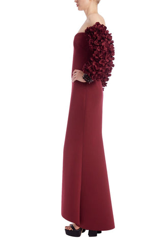 Badgley Mischka Off-Shoulder Petal Sleeve Gown - WINE - Side