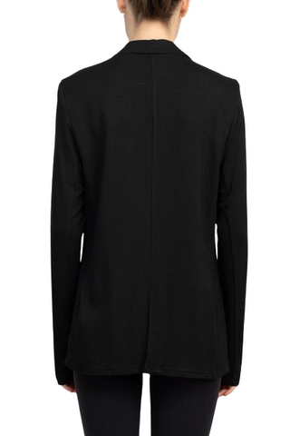 M Magaschoni Notch Collar Long Sleeve Welt Pockets 1 Button Closure Rayon Blazer - Black - Back