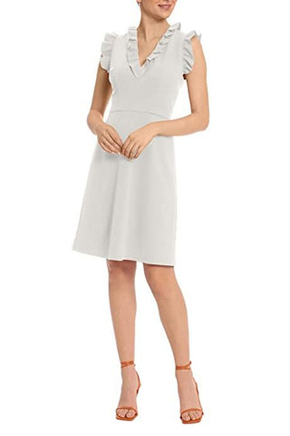 Maggy London V-Neck Ruffle Sleeves Back Zipper Short Crepe Dress_Front View