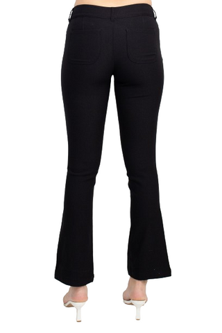 Sabrina Lauran NY Mid Waist Button Zipper Closure Belt Hoop Solid Stretch Denim Pants with Pockets - Black - Back
