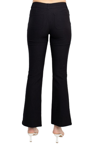 Sabrina Lauran NY Mid Waist Button Zipper Closure Belt Hoop Solid Stretch Denim Pants with Pockets - Black - Back