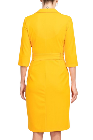 Sharagano Notched Collar 3/4 Sleeve Solid Belted Stretch Crepe Dress - Apricot - Back