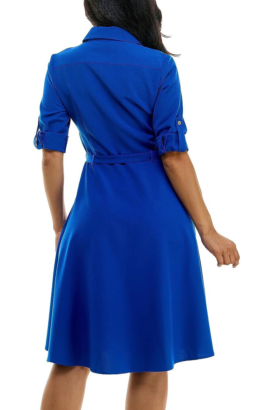 Sharagano Collared Short Tie Waist Solid Scuba Crepe Dress Sharagano Collared Short Tie Waist Solid Scuba Crepe Dress