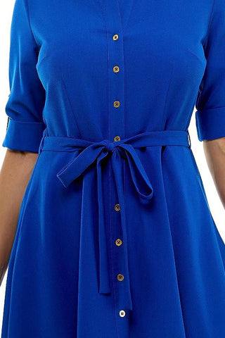 Sharagano Collared Short Tie Waist Solid Scuba Crepe Dress_SURF THE WEB_front Detailed View