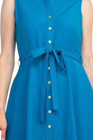 Sharagano Rayon Sleeveless Button Down Collar Shirt Dress With Pockets - Curacao - Detail