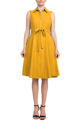 Sharagano Rayon Sleeveless Button Down Collar Shirt Dress With Pockets - Mango Mojito - Front