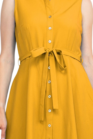 Sharagano Rayon Sleeveless Button Down Collar Shirt Dress With Pockets - Mango Mojito - Detail