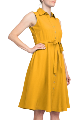 Sharagano Rayon Sleeveless Button Down Collar Shirt Dress With Pockets - Mango Mojito - Side