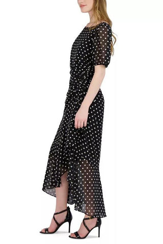 Julia Jordan Polka Dot Ruffled Maxi Dress - BLACK WHITE - Side