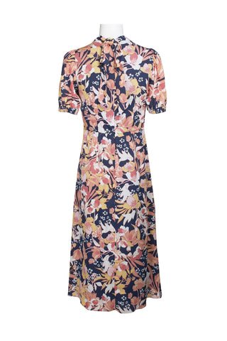 Julia Jordan High Neck Zipper Back Slit Side Floral Print Polyester Dress