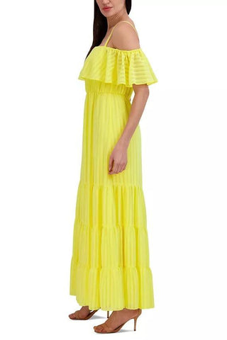 Julia Jordan Off-The-Shoulder Tiered Chiffon Maxi Dress - YELLOW - Full side view