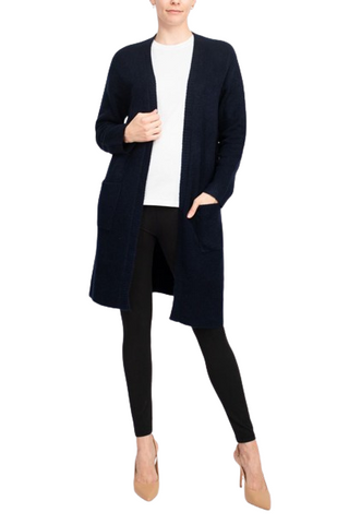 Velvet Heart Open Front Long Sleeve Ribbed Cuffs and Hem Knit Oversize Cardigan with Pockets - Deep Navy - Front