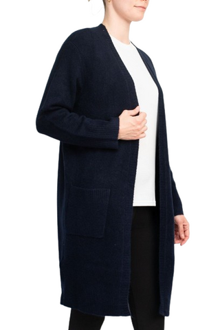 Velvet Heart Open Front Long Sleeve Ribbed Cuffs and Hem Knit Oversize Cardigan with Pockets - Deep Navy - Side