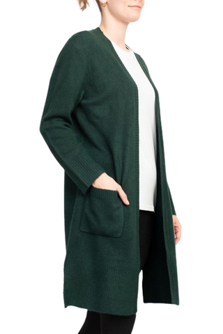 Velvet Heart Open Front Long Sleeve Ribbed Cuffs and Hem Knit Oversize Cardigan with Pockets - Forest Green - Side