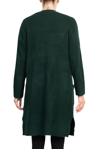 Velvet Heart Open Front Long Sleeve Ribbed Cuffs and Hem Knit Oversize Cardigan with Pockets - Forest Green - Back