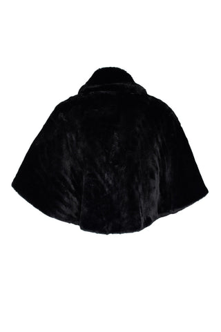 Nina Leonard Collared One Button Cape Sleeve Fux Fur Jacket, Faux Fur - Black - Back