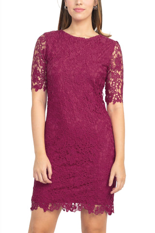 Nina Leonard Crew Neck 3/4 Sleeve Bodycon Zipper Back Floral Lace Dress