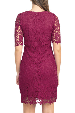 Nina Leonard Crew Neck 3/4 Sleeve Bodycon Zipper Back Floral Lace Dress